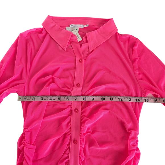 Good American Knockout Pink Sheer Ruched Long Sleeve Mini Dress Size 3 / large - Picture 5 of 6
